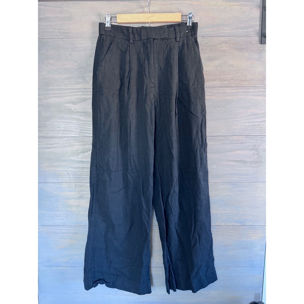 Abercrombie & Fitch Womens Black Linen Blend Wide Leg Pants‎ Size 26 / 2